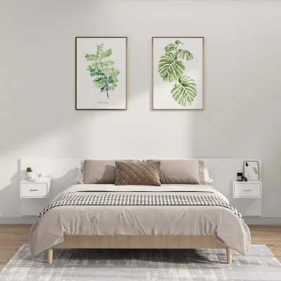 VIDAXL  t&ecirc;te de lit avec armoires blanc bois d&acute;ing&eacute;nierie