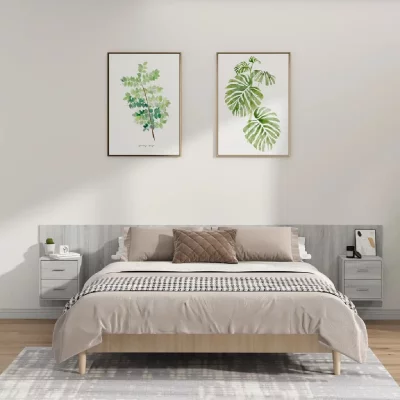 VIDAXL  t&ecirc;te de lit avec armoires sonoma gris bois d'ing&eacute;nierie