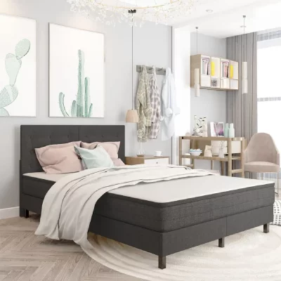 VIDAXL  t&ecirc;te de lit touffet&eacute;e gris fonc&eacute; tissu 140x200 cm 287472