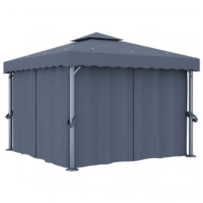 VIDAXL  - Tonnelle avec rideau 3x3 m Anthracite Aluminium Anthracite