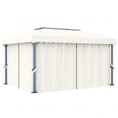 VIDAXL  - Tonnelle avec rideau 4x3 m Blanc cr&egrave;me Aluminium Blanc