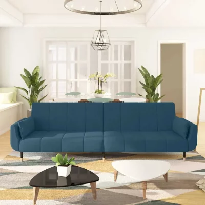 VIDAXL   Canap&eacute;-lit &agrave; 2 places avec deux oreillers Bleu Velours