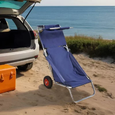 VIDAXL   Chariot de plage, chaise, table, 3 en 1, bleu Bleu