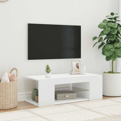 VIDAXL   Meuble TV avec lumi&egrave;res LED Blanc 90x39x30 cm