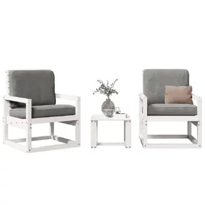 VIDAXL   Salon de jardin 3 pcs blanc bois massif de pin Bois