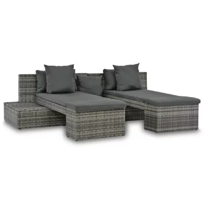VIDAXL   Salon de jardin 4 pcs avec coussins R&eacute;sine tress&eacute;e Gris