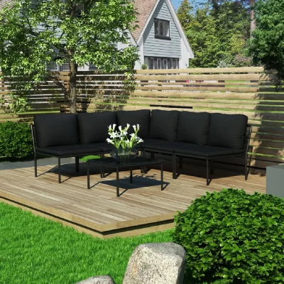 Vidaxl vidaXL Salon de jardin 6 pcs avec coussins Noir PVC