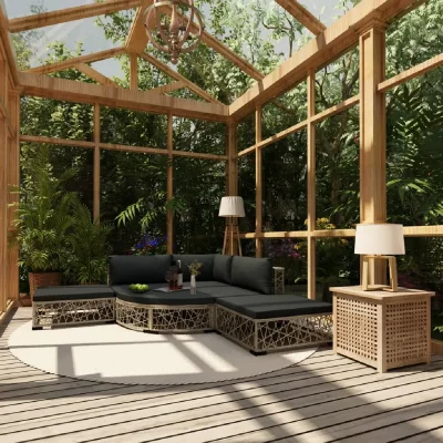 VIDAXL   Salon de jardin 6 pcs avec coussins R&eacute;sine tress&eacute;e Gris