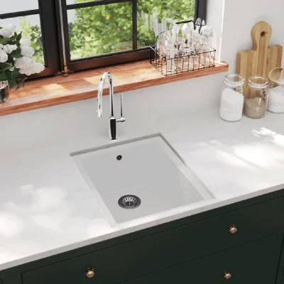 VIDAXL  - vier de cuisine avec trou de trop-plein Blanc Granit Blanc