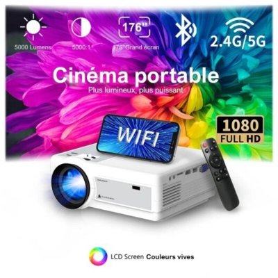 M E Vid&eacute;oprojecteur Full HD 1080P 4K Wifi Mini LED Portable Projecteur 2.4G 5G Bluetooth