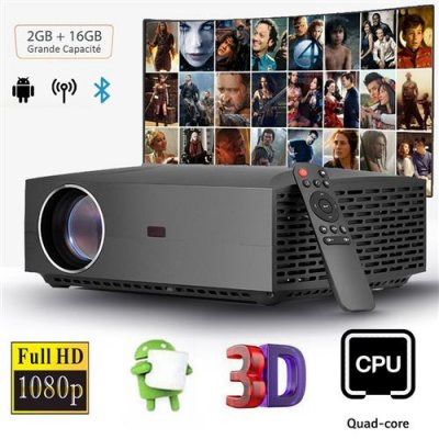  Vid&eacute;oprojecteur WiFi Bluetooth 2.4G + 5G WIFI Android 2Go + 16Go 1080P FULL HD 300 Ecran Max Blanc