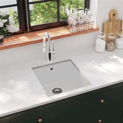 VIDAXL Vier de cuisine Granit Seul lavabo Blanc  Blanc