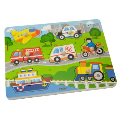 VIGA TOYS  puzzle de forme avec des v&eacute;hicules sonores 7 pi&egrave;ces