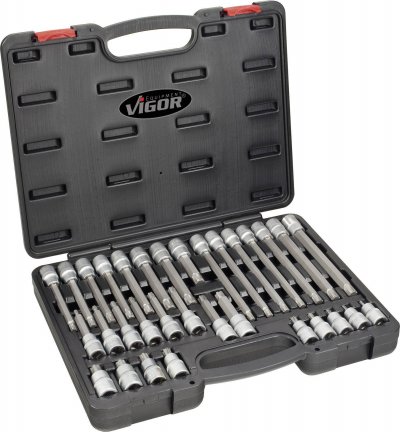 VIGOR  Jeu de douilles-embouts 1/2 (12.5 mm) 32 pi&egrave;ces V2201