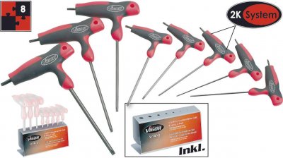 VIGOR  V1410 Jeu de 8 tournevis Torx &agrave; poign&eacute;e en T avec support