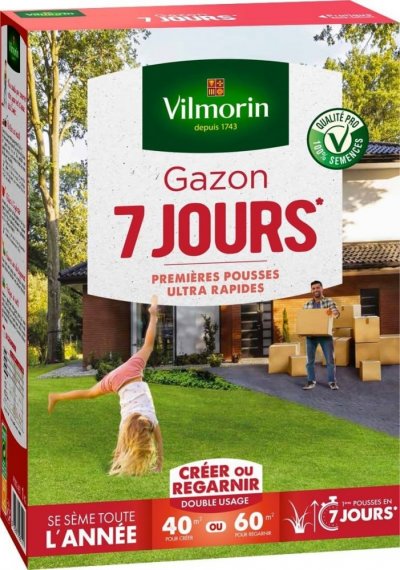 VILMORIN  Semences de gazon 7 jours - Bo&icirc;te de 1 kg