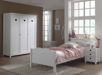 MES Vipack Amori Lit Simple 90x200cm + Chevet + Armoire Trois Portes