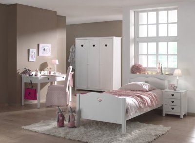 VIPACK  AMORI Lit simple + Table de Chevet + Bureau + Armoire 3 portes