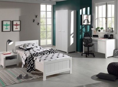 Vipack ERIK Lit simple + Chevet + Sommier + Armoire deux portes