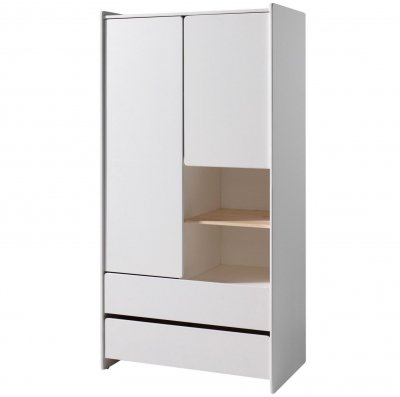 Vipack KIDDY Armoire 2 portes 2 tiroirs pin massif laqu&eacute; blanc 
