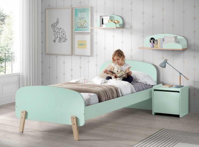  Vipack Kiddy Menthe Lit Simple Avec Sommier+ Chevet + Etagres 45cm Et 65cm+ Coffre Jouets