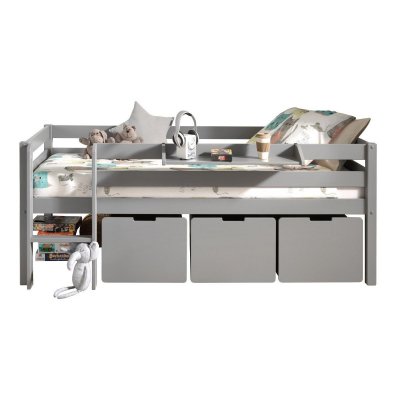 VIPACK  lit mi-Hauteur Gris + 3 tiroirs de Rangement et Tablette pende