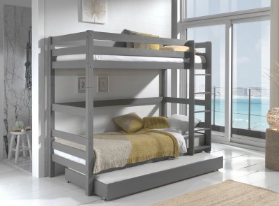 Vipack Pino Lits Superposs Pin Massif Gris 209x105x182cm + Lit Gigogne