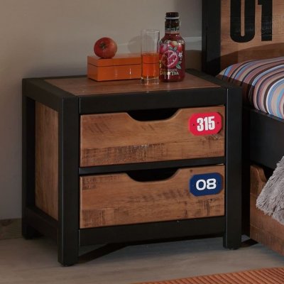 Vipack Table de chevet &agrave; 2 tiroirs Alex Bois Naturel