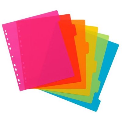 VIQUEL  Jeu de 6 intercalaires polypro A4 maxi. Coloris fluo multicolores