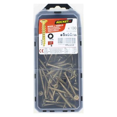 VYNEX Vis rocket t&ecirc;te frais&eacute;e &eacute;toile - 5 x 60 mm - lot de 100