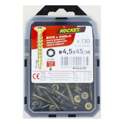 ROCKET Vis t&ecirc;te frais&eacute;e &eacute;toile acier 4.5x45-30 - vybac 130 pi&egrave;ces