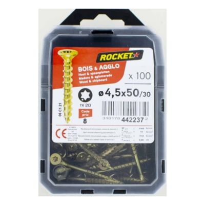 ROCKET Vis t&ecirc;te frais&eacute;e &eacute;toile acier 4.5x50-30 - vybac 100 pi&egrave;ces