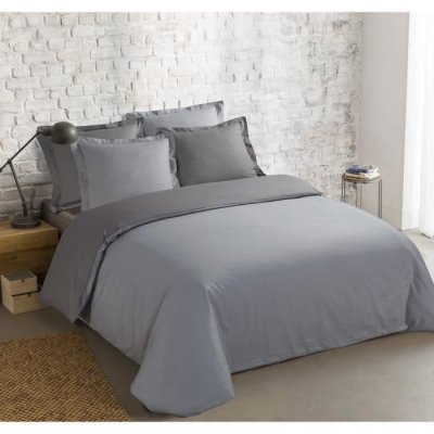VISION  - Bicolore - Housse De Couette R&eacute;versible 200x200cm Avec 2 Taies 65x65cm