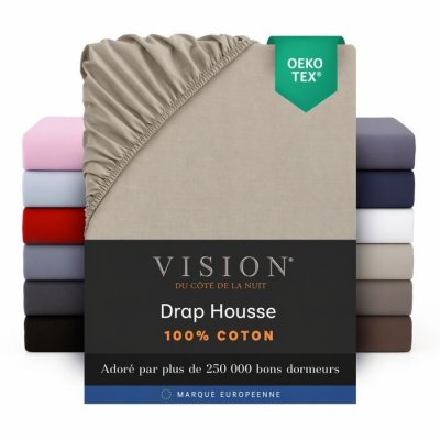 VISION  Drap housse 100% coton - 200x200 cm - Mastic