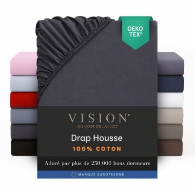VISION  - Drap housse Anthracite - 200x200cm - 100% coton
