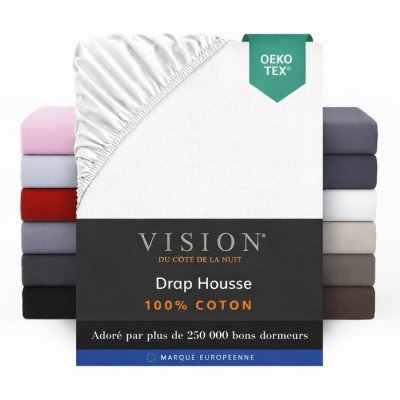 VISION  - Drap housse Blanc - 180x200cm - 100% coton