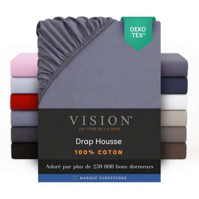 VISION  - Drap housse Gris - 180x200cm - 100% coton
