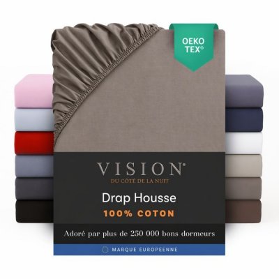VISION  - Drap housse Gris - 200x200cm - 100% coton