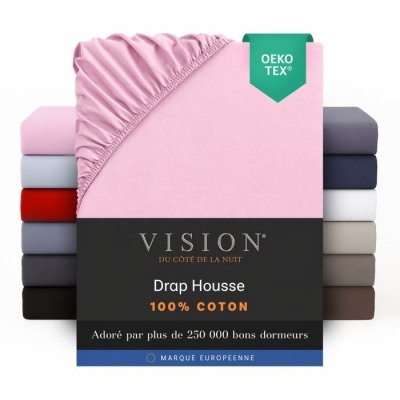 VISION  - Drap housse Rose - 90x190cm - 100% coton