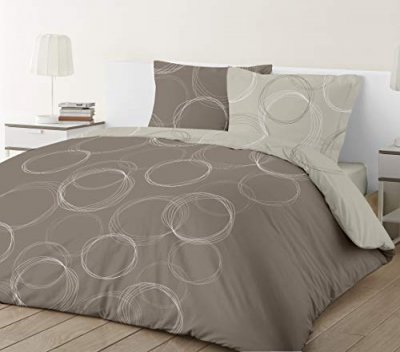 VISION  - Lenny - Parure Housse De Couette R&eacute;versible Avec 1 Taie 65x65cm - 100% Coton