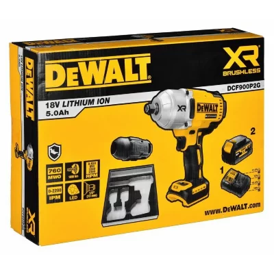 DEWALT Visseuse &agrave; choc sans fil BRUSHLESS  18V - 1396Nm - 2 bat. Li-Ion 5Ah + chargeur