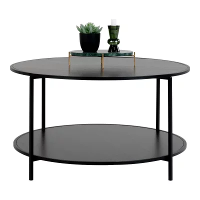 Vita - table basse ronde en bois et m&eacute;tal &oslash;80cm - couleur - noir #DS