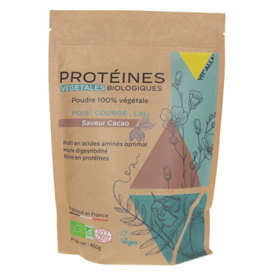 VIT ALL+ Vitalplus - Prot&eacute;ines v&eacute;g&eacute;tales Chocolat Bio - Sachet de 450 g 