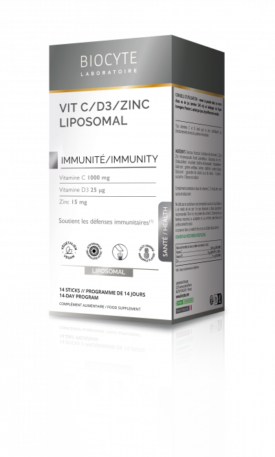BIOCYTE Vitamine C, D3, Zinc Liposomal Immunit&eacute; 14 Sticks Go&ucirc;t Ananas 