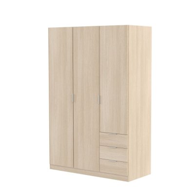 VITO Armoire 3 portes 3 tiroirs 180x121cm ch&ecirc;ne 