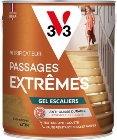 V33 Vitrificateur Gel escaliers  Ch&ecirc;ne moyen Satin 2,5L - Ch&ecirc;ne moyen