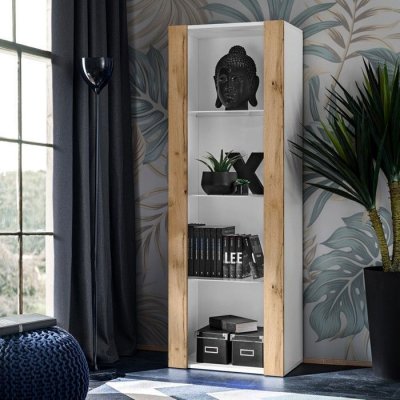 Vitrine armoire Tivoli Komodee - sans LED - Bois naturel Mat & Blanc - L55cm x H159cm x P35cm