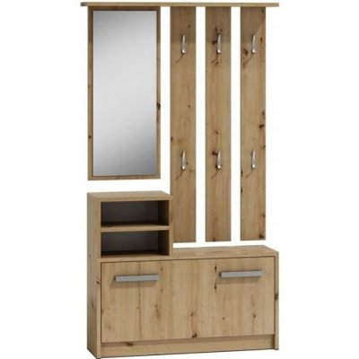 TOPESHOP VITTORIA - Meuble d'entr&eacute;e contemporain 6 crochets + miroir + Ch&ecirc;ne