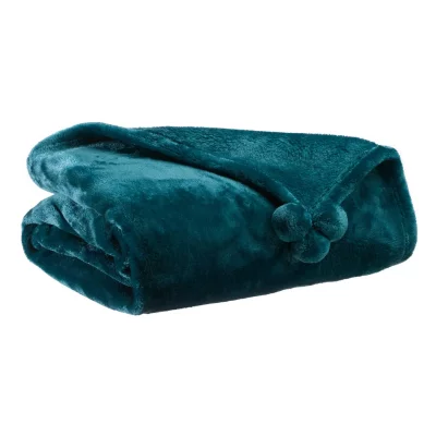 Vivaraise - Plaid en polyester avec pompons Tender 170 x 130 cm paon