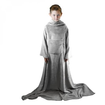VIVEZEN Plaid &agrave; manche - Dimensions 160 x 120 cm - Mati&egrave;re polaire en flanelle - Gris